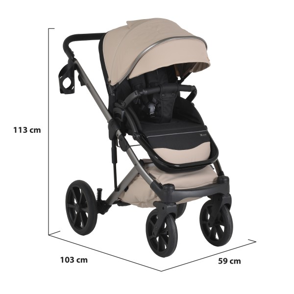 Cărucior 3în1 Cangaroo Eggo Limited Edition Vanilla Beige, Piele Eco UV50+, Scaun Reversibil, Scaun Auto i-Size R129, Amortizor Lateral, 0-22 kg