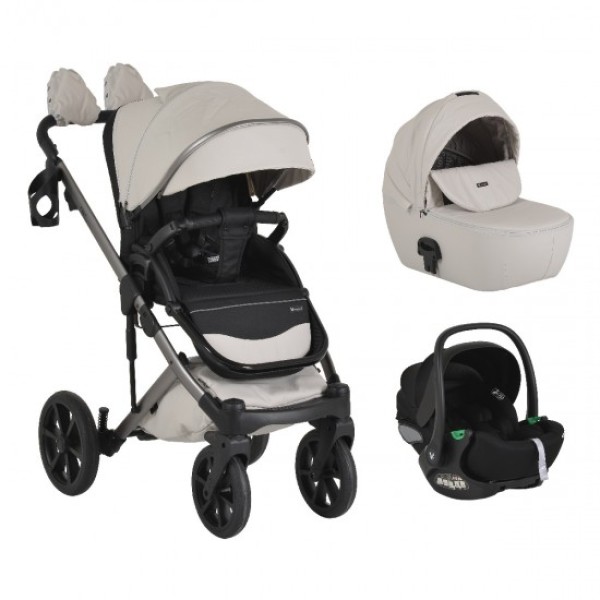 Cărucior 3în1 Cangaroo Eggo Limited Edition Porcelane Shine, Piele Eco UV50+, Scaun Reversibil, Scaun Auto i-Size R129, Amortizor Lateral, 0-22 kg