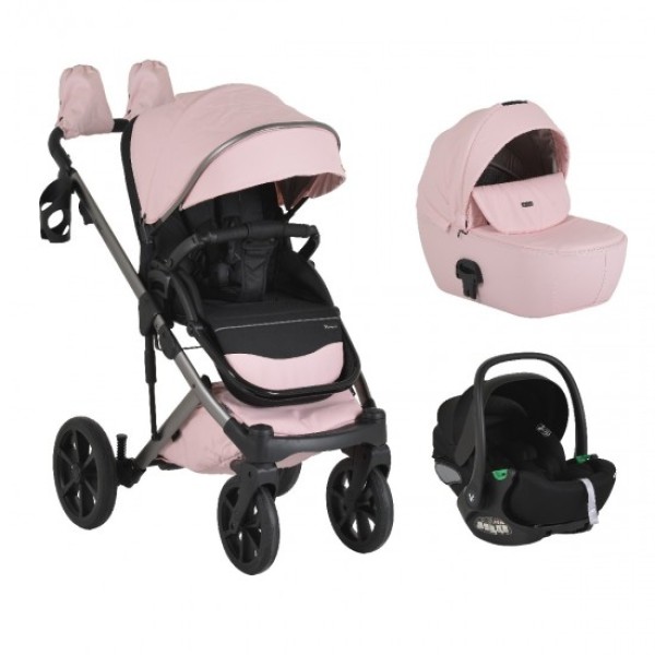 Cărucior 3în1 Cangaroo Eggo Limited Edition Pink, Piele Eco UV50+, Scaun Reversibil, Scaun Auto i-Size R129, Amortizor Lateral, 0-22 kg