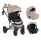 Cărucior 3în1 Cangaroo Eggo Limited Edition Vanilla Beige, Piele Eco UV50+, Scaun Reversibil, Scaun Auto i-Size R129, Amortizor Lateral, 0-22 kg
