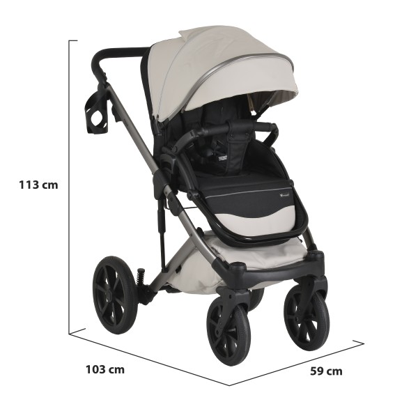 Cărucior 3în1 Cangaroo Eggo Limited Edition Porcelane Shine, Piele Eco UV50+, Scaun Reversibil, Scaun Auto i-Size R129, Amortizor Lateral, 0-22 kg