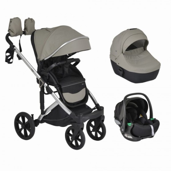 Cărucior 3în1 Cangaroo Eggo Pigeon Grey, Piele Eco UV50+, Scaun Reversibil, Scaun Auto i-Size R129, Amortizor Lateral, 0-22 kg