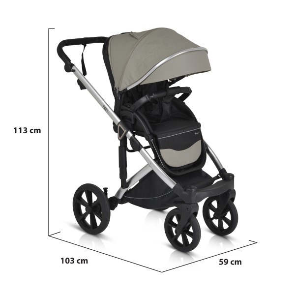 Cărucior 3în1 Cangaroo Eggo Pigeon Grey, Piele Eco UV50+, Scaun Reversibil, Scaun Auto i-Size R129, Amortizor Lateral, 0-22 kg