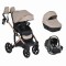 Cărucior 3în1 Cangaroo Eggo Sand Beige, Piele Eco UV50+, Scaun Reversibil, Scaun Auto i-Size R129, Amortizor Lateral, 0-22 kg