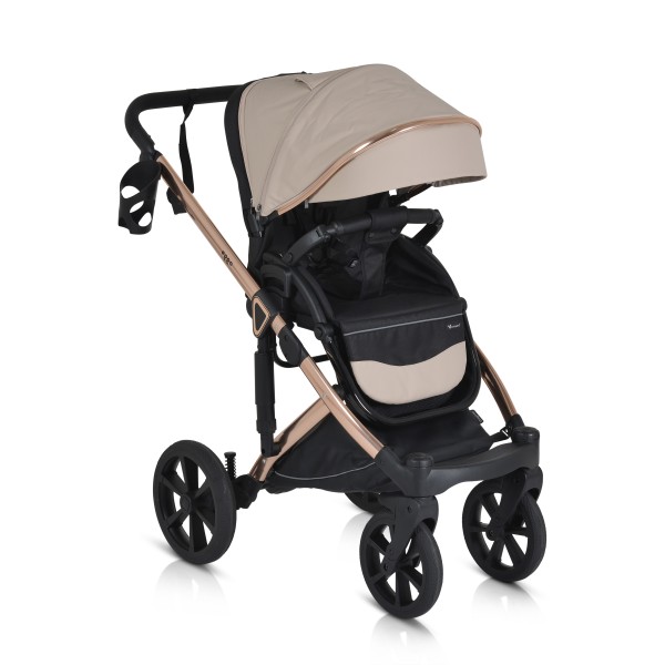 Cărucior 3în1 Cangaroo Eggo Sand Beige, Piele Eco UV50+, Scaun Reversibil, Scaun Auto i-Size R129, Amortizor Lateral, 0-22 kg
