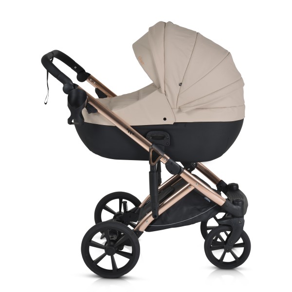 Cărucior 3în1 Cangaroo Eggo Sand Beige, Piele Eco UV50+, Scaun Reversibil, Scaun Auto i-Size R129, Amortizor Lateral, 0-22 kg
