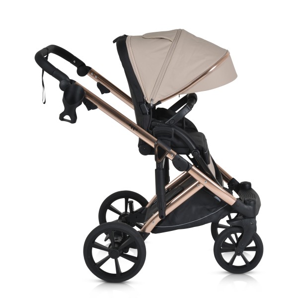 Cărucior 3în1 Cangaroo Eggo Sand Beige, Piele Eco UV50+, Scaun Reversibil, Scaun Auto i-Size R129, Amortizor Lateral, 0-22 kg