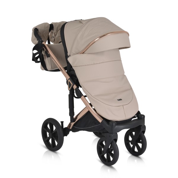 Cărucior 3în1 Cangaroo Eggo Sand Beige, Piele Eco UV50+, Scaun Reversibil, Scaun Auto i-Size R129, Amortizor Lateral, 0-22 kg