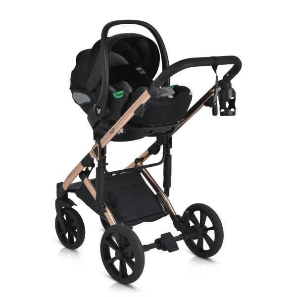 Cărucior 3în1 Cangaroo Eggo Sand Beige, Piele Eco UV50+, Scaun Reversibil, Scaun Auto i-Size R129, Amortizor Lateral, 0-22 kg