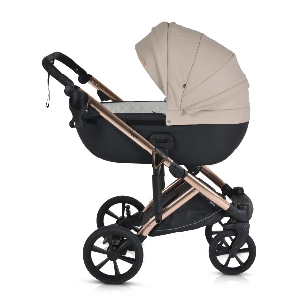 Cărucior 3în1 Cangaroo Eggo Sand Beige, Piele Eco UV50+, Scaun Reversibil, Scaun Auto i-Size R129, Amortizor Lateral, 0-22 kg