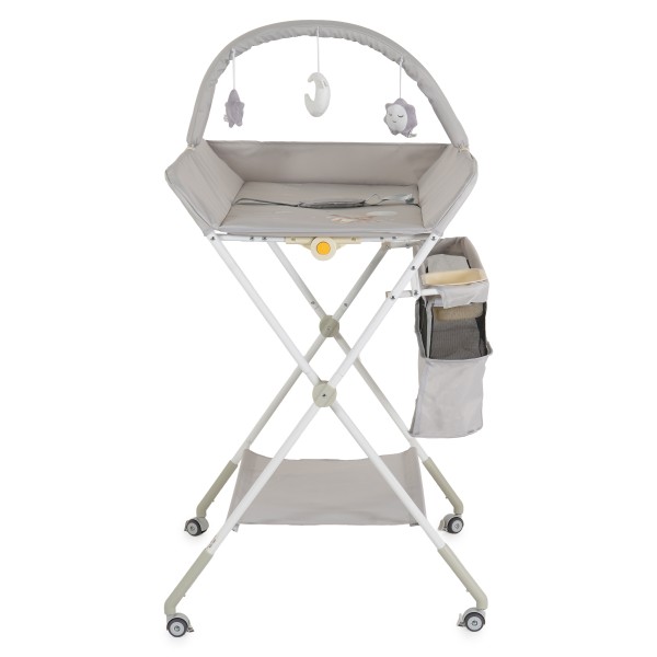 Masă de Înfășat Multifuncțională Moni Kaskada Grey, 5 Poziții Înălțime, Arc Jucării Detașabil, Organizator, 4 Roți cu Frâne, 0-15 kg
