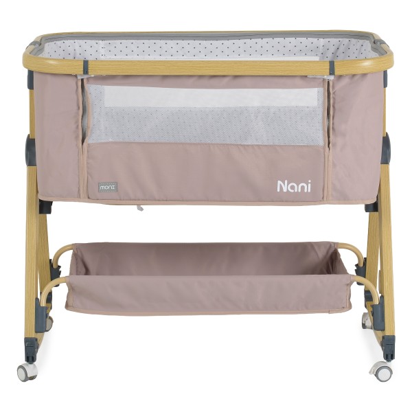 Pătuț Bebeluși Moni Nani 2în1 Nougat, Co-sleeping, 6 Poziții Înălțime, Funcție Legănare, Antireflux, Saltea și Plasă Insecte Incluse