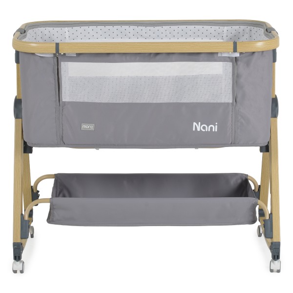 Pătuț Bebeluși Moni Nani 2în1 Grey, Co-sleeping, 6 Poziții Înălțime, Funcție Legănare, Antireflux, Saltea și Plasă Insecte Incluse