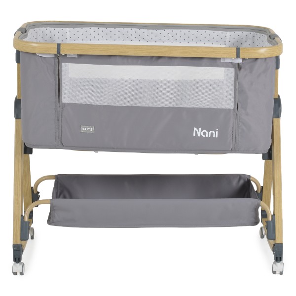 Pătuț Bebeluși Moni Nani 2în1 Grey, Co-sleeping, 6 Poziții Înălțime, Funcție Legănare, Antireflux, Saltea și Plasă Insecte Incluse