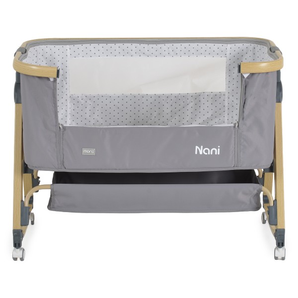 Pătuț Bebeluși Moni Nani 2în1 Grey, Co-sleeping, 6 Poziții Înălțime, Funcție Legănare, Antireflux, Saltea și Plasă Insecte Incluse