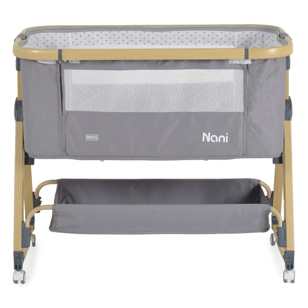 Pătuț Bebeluși Moni Nani 2în1 Grey, Co-sleeping, 6 Poziții Înălțime, Funcție Legănare, Antireflux, Saltea și Plasă Insecte Incluse