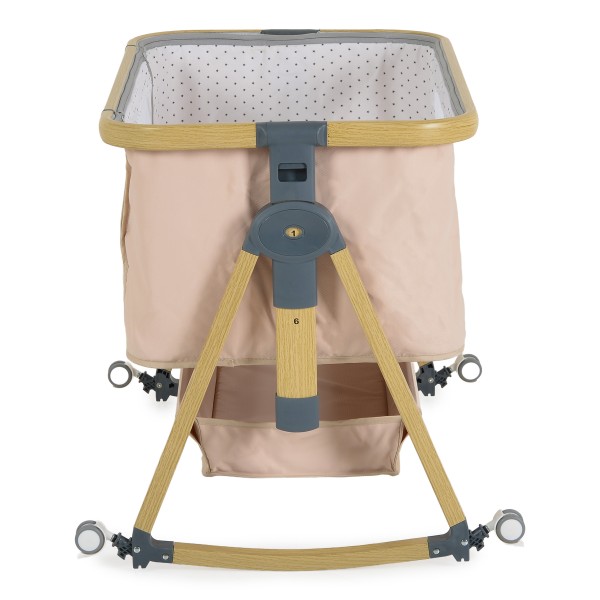 Pătuț Bebeluși Moni Nani 2în1 Beige, Co-sleeping, 6 Poziții Înălțime, Funcție Legănare, Antireflux, Saltea și Plasă Insecte Incluse
