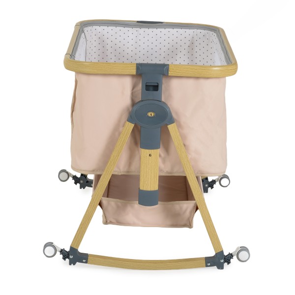 Pătuț Bebeluși Moni Nani 2în1 Beige, Co-sleeping, 6 Poziții Înălțime, Funcție Legănare, Antireflux, Saltea și Plasă Insecte Incluse