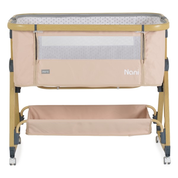 Pătuț Bebeluși Moni Nani 2în1 Beige, Co-sleeping, 6 Poziții Înălțime, Funcție Legănare, Antireflux, Saltea și Plasă Insecte Incluse