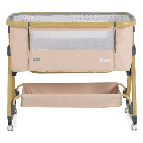 Pătuț Bebeluși Moni Nani 2în1 Beige, Co-sleeping, 6 Poziții Înălțime, Funcție Legănare, Antireflux, Saltea și Plasă Insecte Incluse