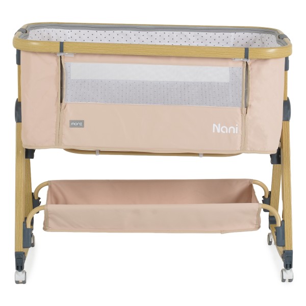 Pătuț Bebeluși Moni Nani 2în1 Beige, Co-sleeping, 6 Poziții Înălțime, Funcție Legănare, Antireflux, Saltea și Plasă Insecte Incluse