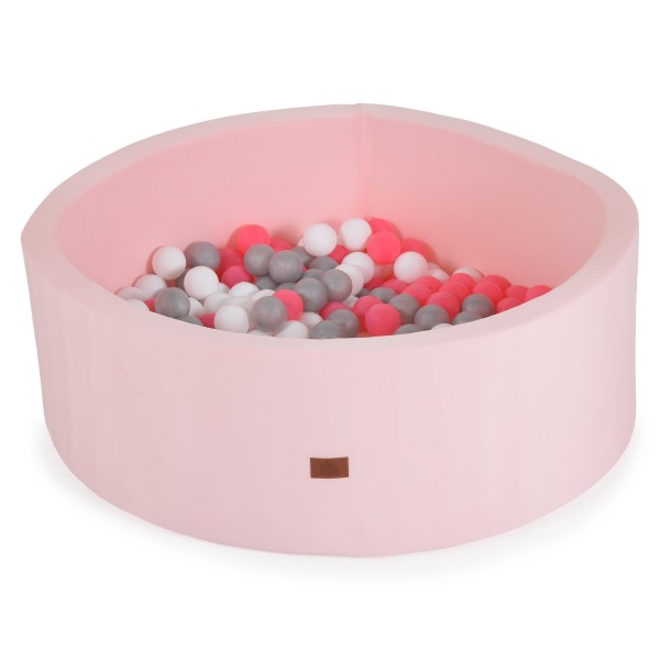 Piscină cu Bile Moni Toys Pink, 200 Bile Colorate Incluse, Fund Moale, Husă Lavabilă cu Fermoar, Diametru 80 cm Interior, 12 Luni+