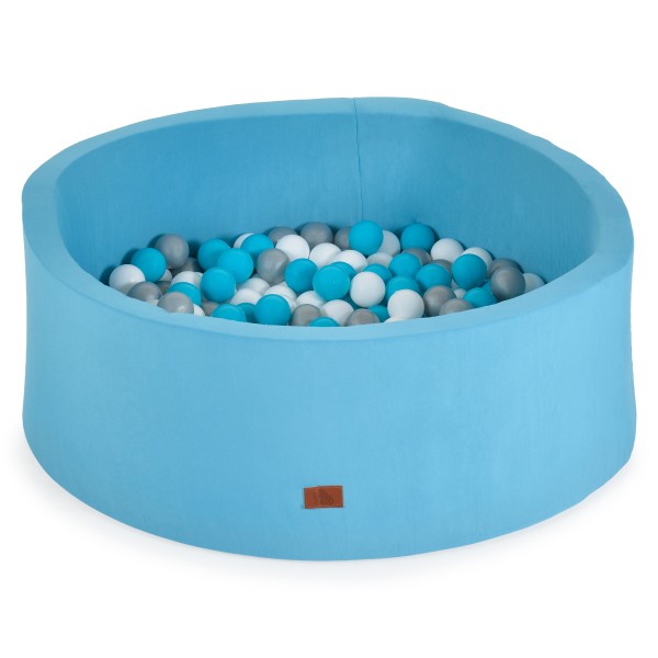 Piscină cu Bile Moni Toys Blue, 200 Bile Colorate Incluse, Fund Moale, Husă Lavabilă cu Fermoar, Diametru 80 cm Interior, 12 Luni+