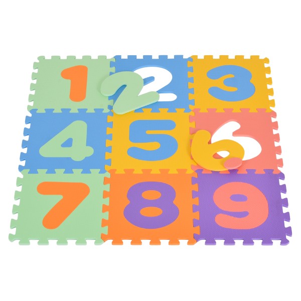 Covoraș Puzzle din Spumă EVA Moni Toys, 9 Piese cu Numere, 89x89 cm Asamblat, Colorat, Moale, 10 Luni+