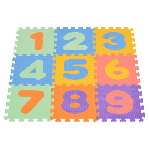 Covoraș Puzzle din Spumă EVA Moni Toys, 9 Piese cu Numere, 89x89 cm Asamblat, Colorat, Moale, 10 Luni+
