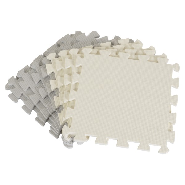 Covoraș Puzzle din Spumă EVA Moni Toys Soft Basic, 9 Piese, 86x86 cm Asamblat, Culori Neutre, Moale, 10 Luni+