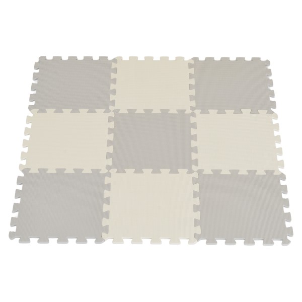 Covoraș Puzzle din Spumă EVA Moni Toys Soft Basic, 9 Piese, 86x86 cm Asamblat, Culori Neutre, Moale, 10 Luni+
