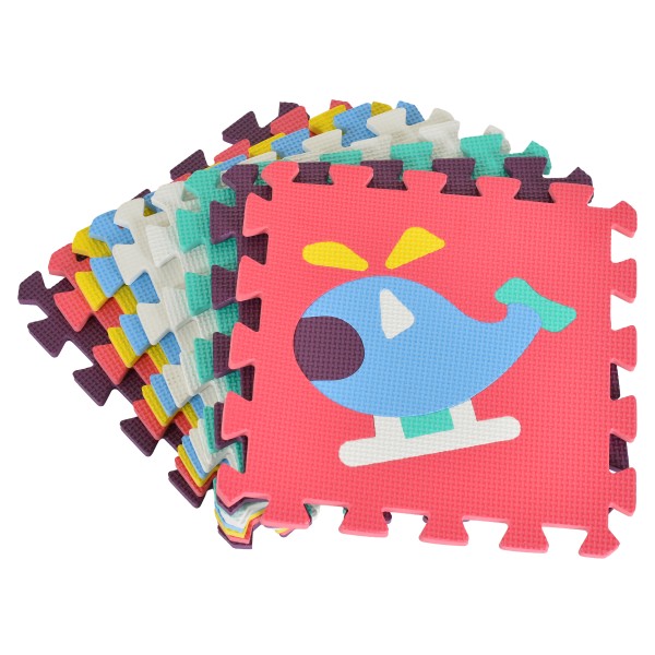 Covoraș Puzzle din Spumă EVA Moni Toys Traffic, 9 Piese cu Vehicule Colorate, 86x86 cm Asamblat, 10 Luni+