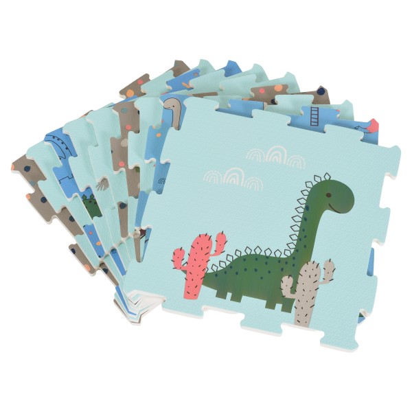 Covoraș Puzzle din Spumă EVA Moni Toys Dino World, 9 Piese cu Dinozauri, 86x86 cm Asamblat, Colorat, 10 Luni+