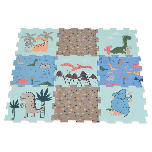 Covoraș Puzzle din Spumă EVA Moni Toys Dino World, 9 Piese cu Dinozauri, 86x86 cm Asamblat, Colorat, 10 Luni+