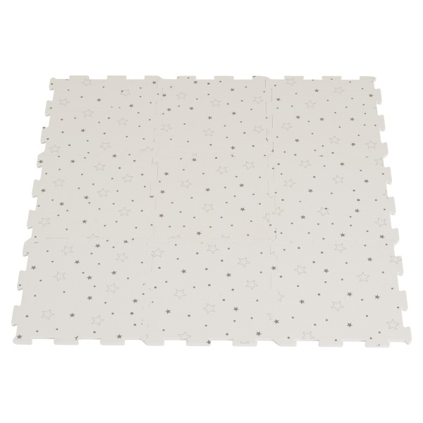Covoraș Puzzle din Spumă EVA Moni Toys cu Stele, 9 Piese, 86x86 cm Asamblat, Design Delicat Neutru, 10 Luni+