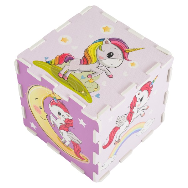 Covoraș Puzzle din Spumă EVA Moni Toys cu Unicorni, 9 Piese, Culori Delicate, Curcubee și Nori, 86x86 cm, 10 Luni+