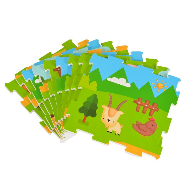 Covoraș Puzzle din Spumă EVA Moni Toys Fermă, 9 Piese, Animale + Tractor, 90,5x90,5 cm Asamblat, Colorat, 10 Luni+