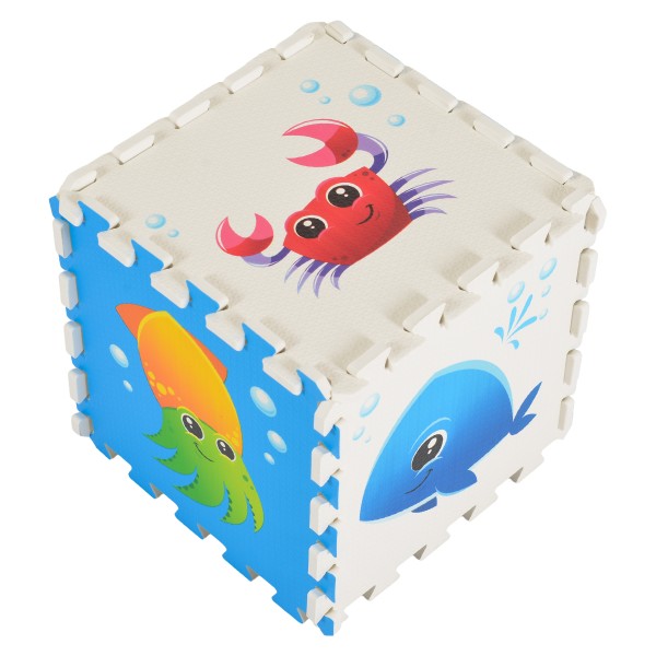 Covoraș Puzzle din Spumă EVA Moni Toys Oceanic, 9 Piese cu Creaturi Marine, 86x86 cm Asamblat, Colorat, 10 Luni+