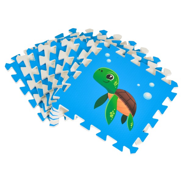 Covoraș Puzzle din Spumă EVA Moni Toys Oceanic, 9 Piese cu Creaturi Marine, 86x86 cm Asamblat, Colorat, 10 Luni+