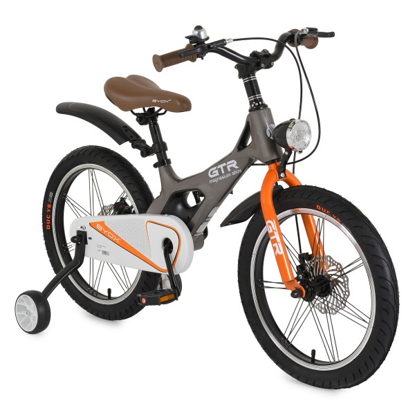 Bicicletă Copii Byox GTR Grey 18" 5-9 Ani, Cadru Aliaj Magneziu, Frâne Disc Față + Spate, Far LED, Roți Ajutatoare