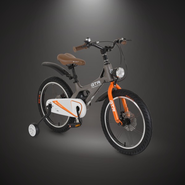 Bicicletă Copii Byox GTR Grey 18" 5-9 Ani, Cadru Aliaj Magneziu, Frâne Disc Față + Spate, Far LED, Roți Ajutatoare