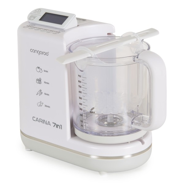 Blender Aburi Bebe 7în1 Cangaroo Carina, Gătire Abur, Mixare, Sterilizare, Dezghețare, Menținere Caldă, BPA Free, 900 ml