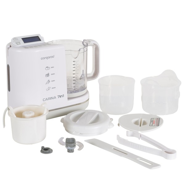 Blender Aburi Bebe 7în1 Cangaroo Carina, Gătire Abur, Mixare, Sterilizare, Dezghețare, Menținere Caldă, BPA Free, 900 ml
