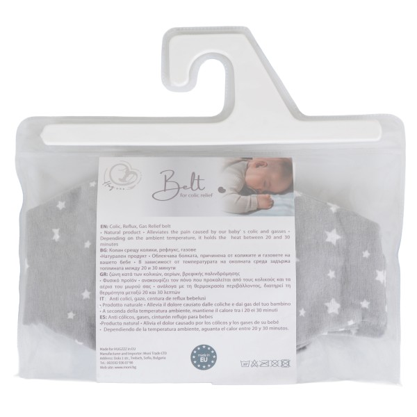 Centură Colici Bebe Hugzzz Grey cu Sâmburi de Cireșe, Compresă Caldă Naturală, 0 luni+