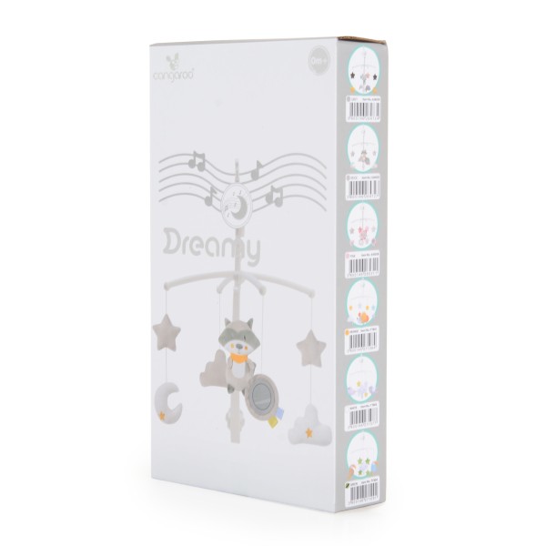 Carusel Muzical Pătuț Cangaroo Dreamy Beige, Cântece de Leagăn, Mecanism de Înfășurare, Jucării Suspendate, 0 luni+