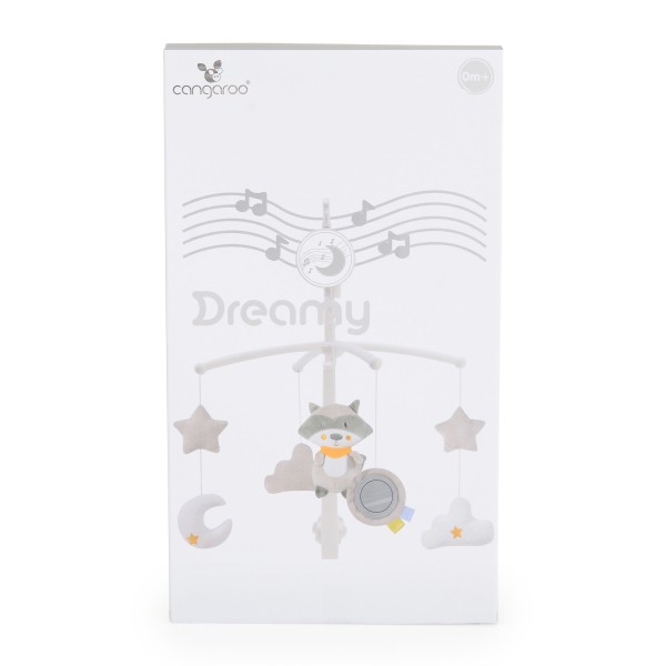 Carusel Muzical Pătuț Cangaroo Dreamy Beige, Cântece de Leagăn, Mecanism de Înfășurare, Jucării Suspendate, 0 luni+