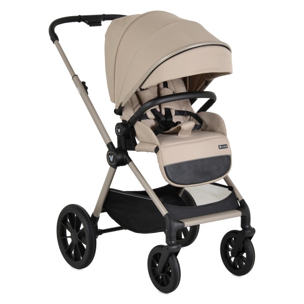 Cărucior 3în1 Cangaroo Joker Vanilla-Beige, Coș Nou-Născut, Scaun Reversibil, Scaun Auto i-Size R129, Pliabil, 0-22 kg