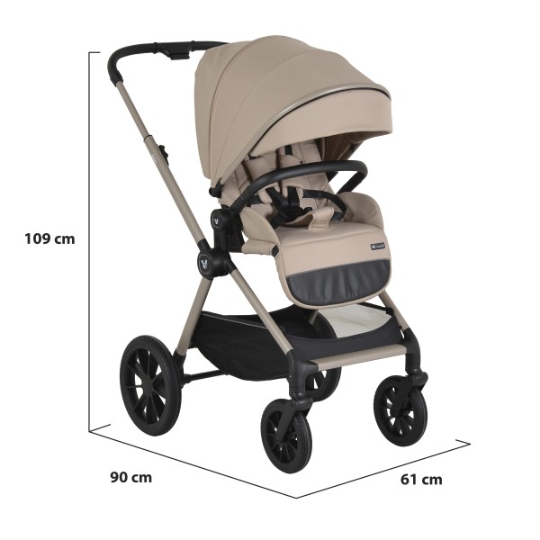Cărucior 3în1 Cangaroo Joker Vanilla-Beige, Coș Nou-Născut, Scaun Reversibil, Scaun Auto i-Size R129, Pliabil, 0-22 kg