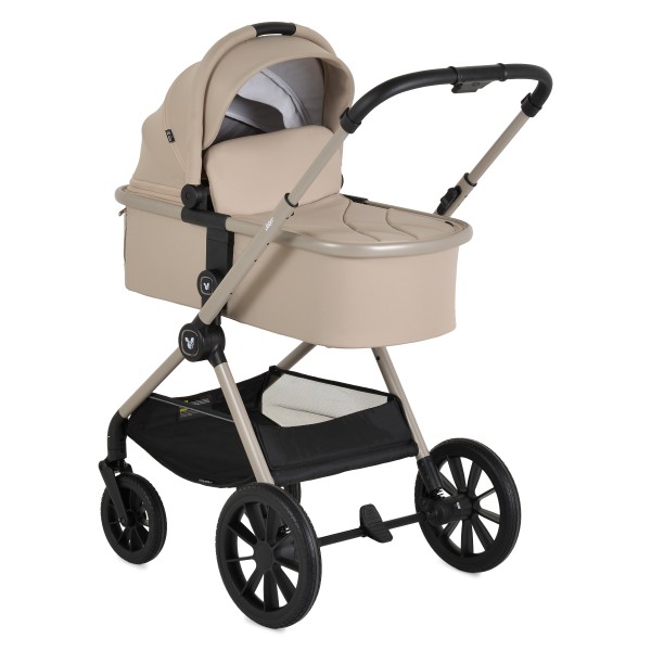 Cărucior 3în1 Cangaroo Joker Vanilla-Beige, Coș Nou-Născut, Scaun Reversibil, Scaun Auto i-Size R129, Pliabil, 0-22 kg