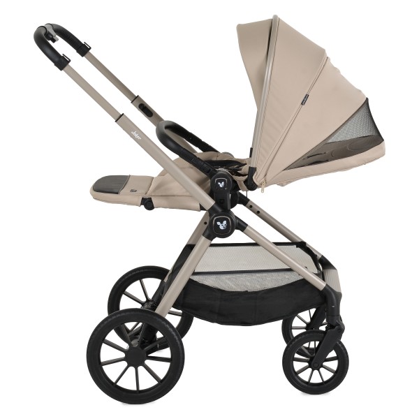 Cărucior 3în1 Cangaroo Joker Vanilla-Beige, Coș Nou-Născut, Scaun Reversibil, Scaun Auto i-Size R129, Pliabil, 0-22 kg